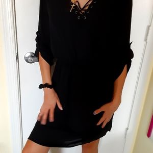 Black laced up v neck dress